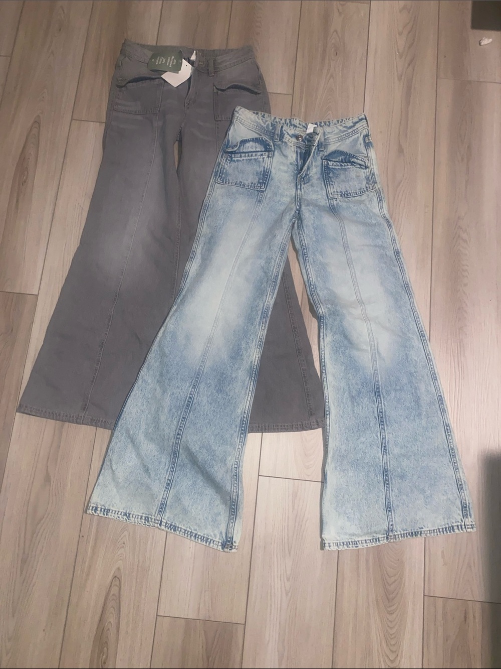 H&M Wide-Leg Jeans Duo — Light Blue Wash & Gray